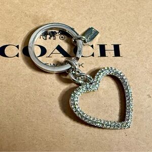 Coach Silver Crystal Heart Key Ring Keychain
